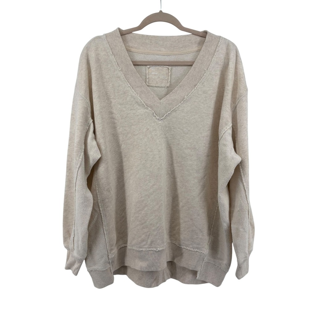 Aerie Vacay Every Day V Neck Sweatshirt S Heather Frost Oversized